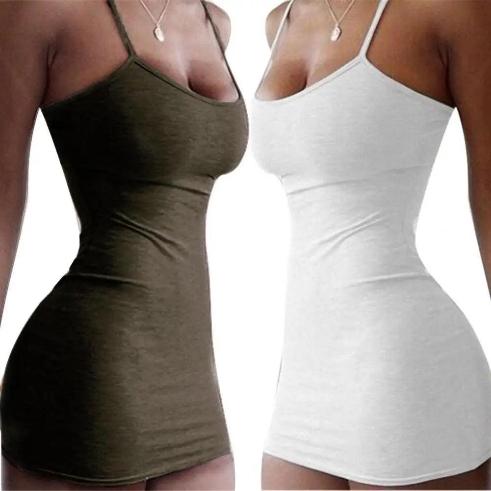 Spaghetti Strap Stretch Mini Dress , Double Breasted, Solid Colors, Extended Sizes - Just The Fly Way