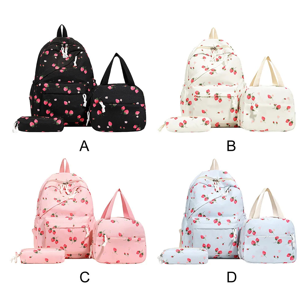 3-Piece Strawberry School Backpack Set with Lunch Box and Pencil Case
