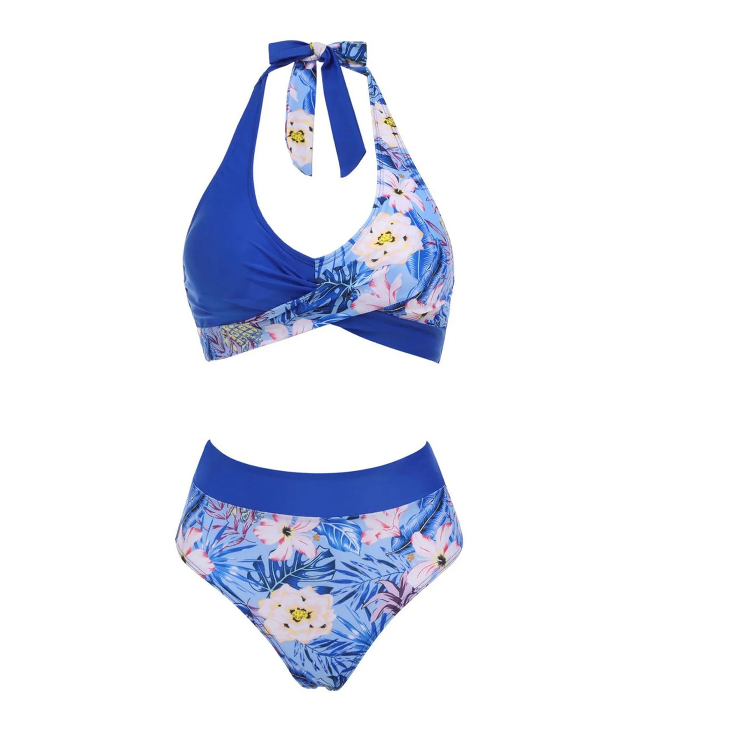 Fashionable, Bold and Beautiful Dressbikini Beach Colour Block Floral Printed Women's Swimsuit High Waist Two Piece For Teenagers biquinis feminino tendência 2024