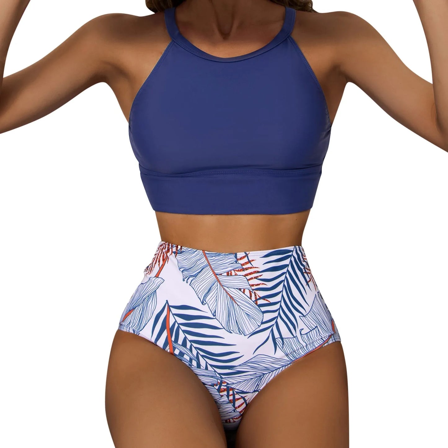 Fashionable, Bold and Beautiful DressWomen'S Tropical Printed Sexy Split Swimsuit Sports Tight Fitting High Waist Bikini Set High Elastic Swimwear Women'S Swimsuit