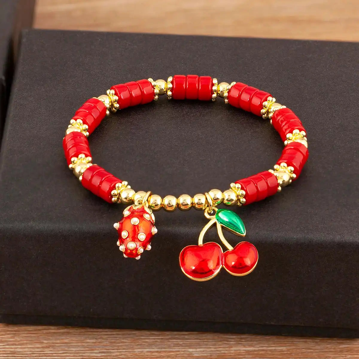 Cherry and Heart Red Beaded Chain Bracelet in 3 Fashion Styles – Trendy Jewelry - Just The Fly Way