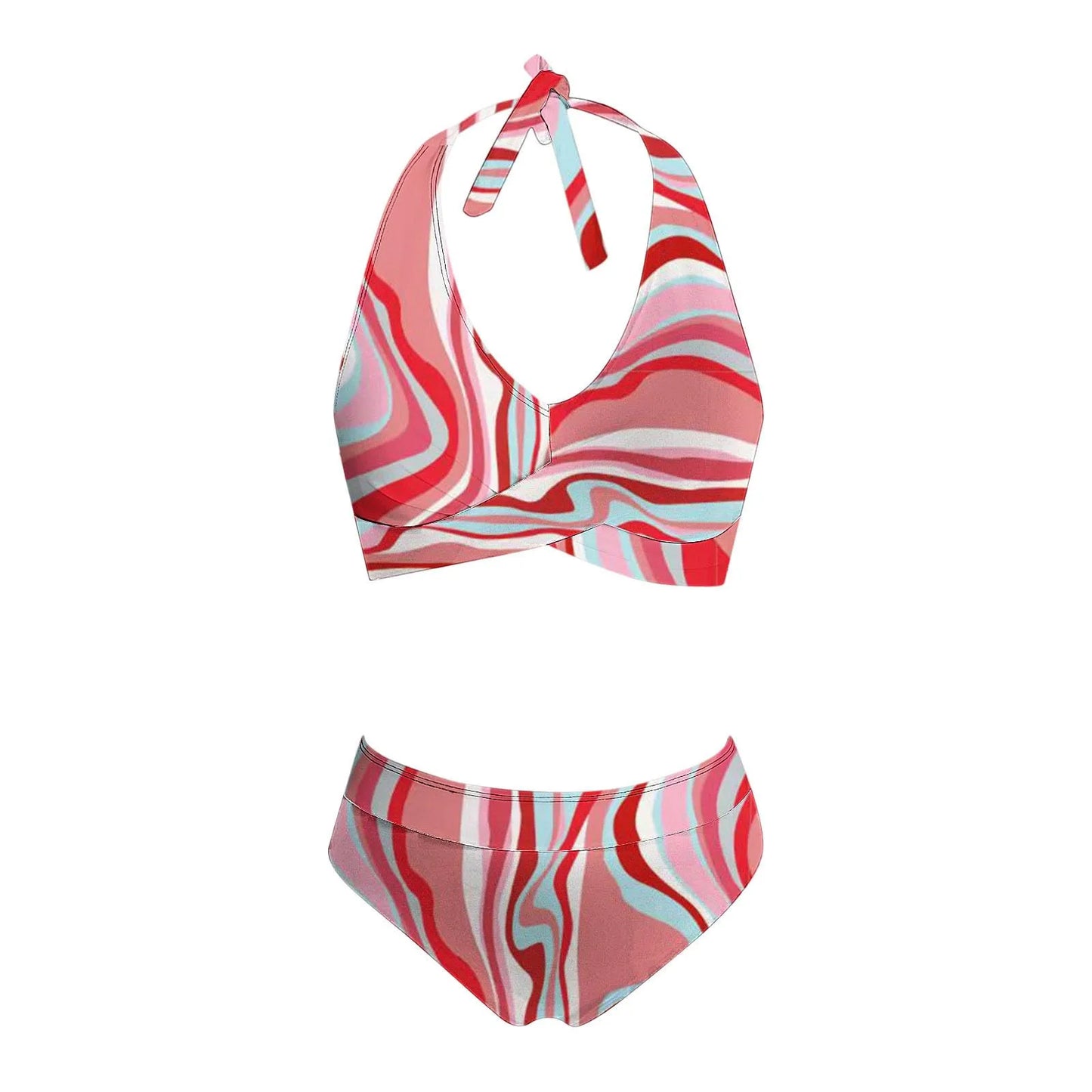 Fashionable, Bold and Beautiful Dressbikini Beach Colour Block Floral Printed Women's Swimsuit High Waist Two Piece For Teenagers biquinis feminino tendência 2024
