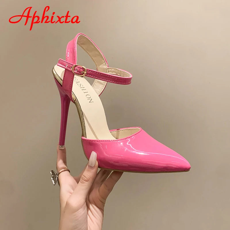Fashionable, Bold and Beautiful DressWomen's Aphixta 12cm Super High Stiletto Heels Ankle Strap Sandals Pointed Toe Party Heels : Extended Sizes