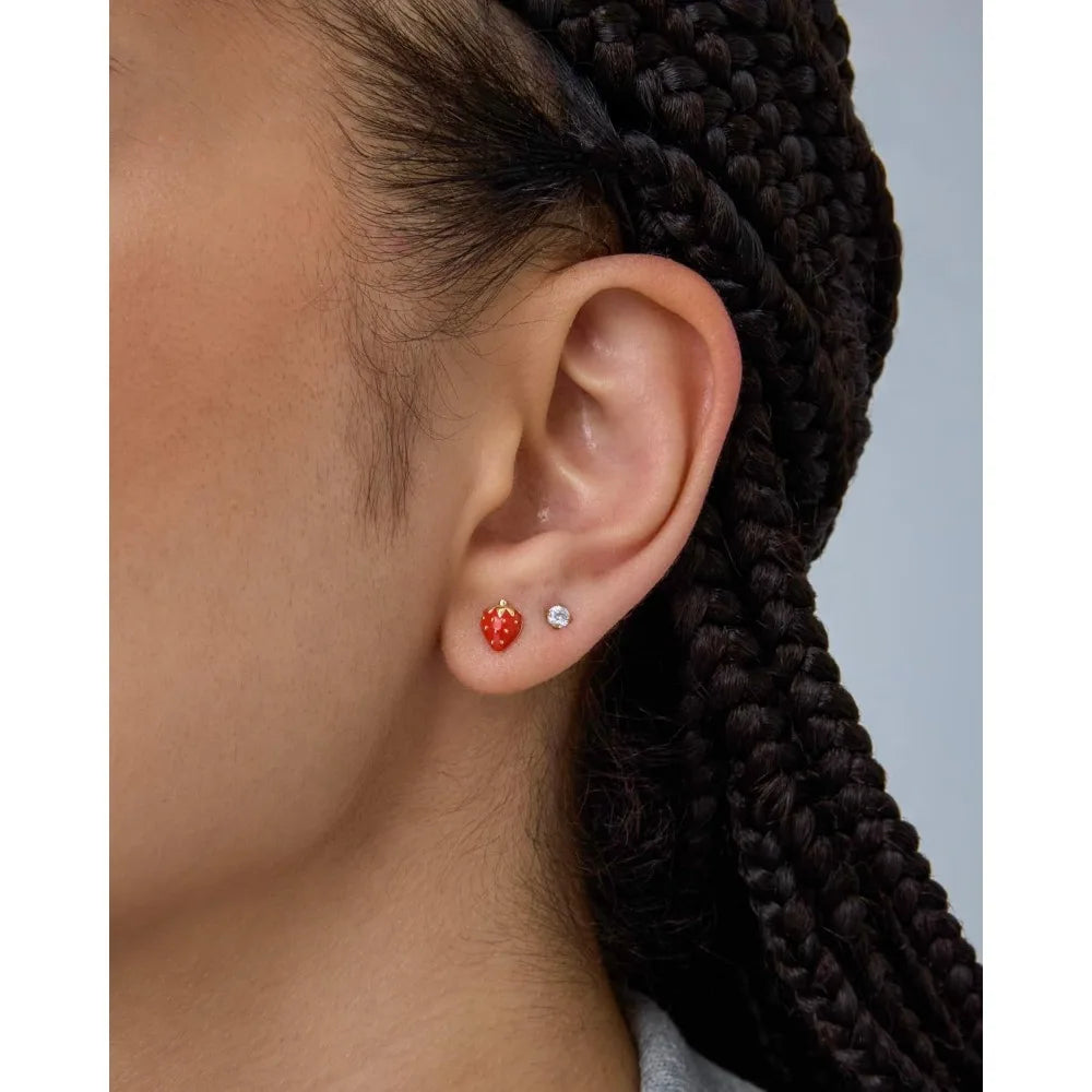 14K Gold Plated Sterling Silver Posts Enamel Flatback Stud Earrings for Women - Colored Chili Pepper Strawberry Peach Cherry Emo - Just The Fly Way