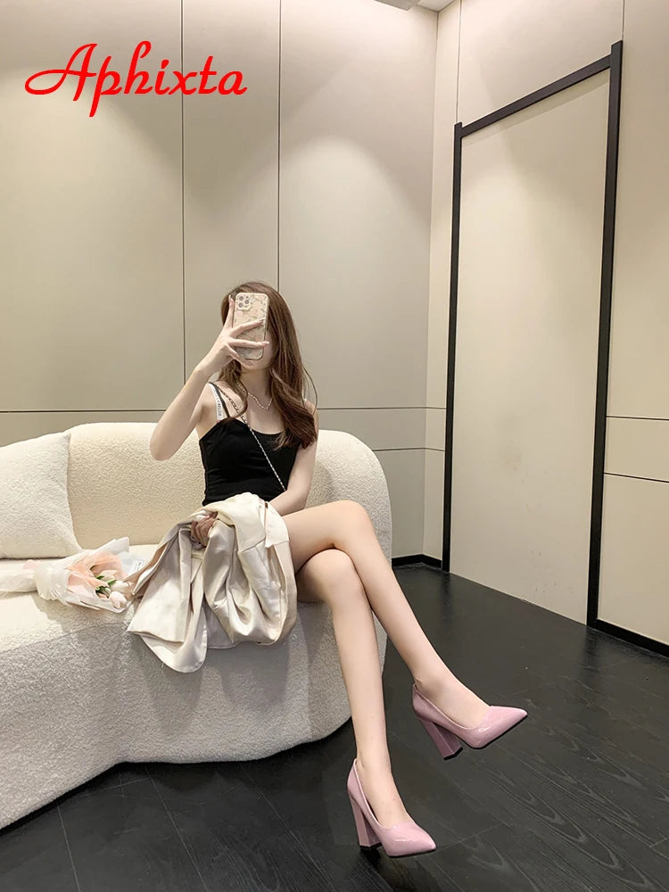 Fashionable, Bold and Beautiful DressAphixta 2025 New 10cm Square Heels Pumps Women Shoes Patent Leather Sexy Wedding Party Official Leisure Super Big Szie 31-50
