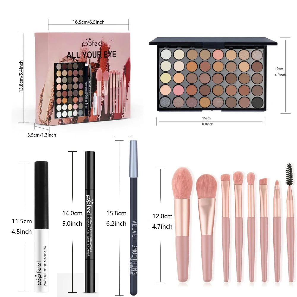 Fashionable, Bold and Beautiful DressPOPFEEL Eye Makeup Set 40 Color Eyeshadow Palette Eyebrow Pencil Eyeliner Pen Mascara With A Set Of Makeup Brushes Eye Cosmetics