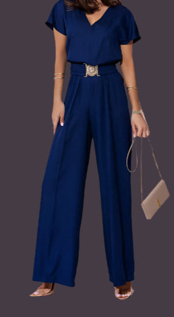 Lightweight Romper, V-Neck, Short Sleeves, and Belt - Just The Fly Way