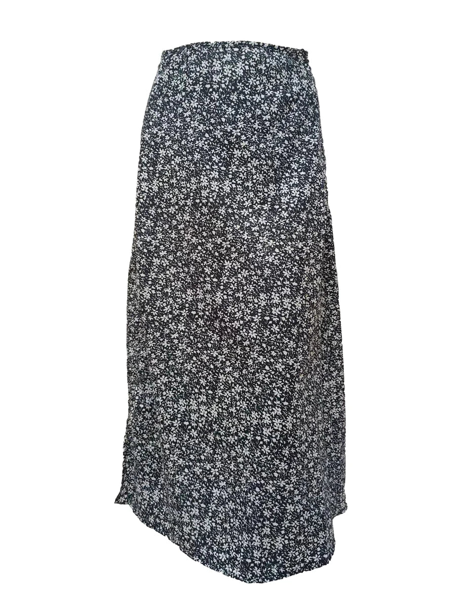 Women s Floral Print Midi Skirts Mid Waist Side Slit Skirts Spring Summer Fashion Casual A-line Skirts - Just The Fly Way