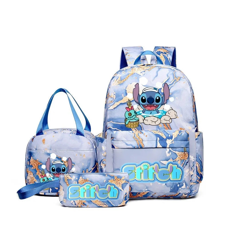 Fashionable, Bold and Beautiful Dress3Pcs Stitch Print Backpack Set, With Tote and Pouch, Large Capacity Lightweight And Breathable Outdoor Knapsack