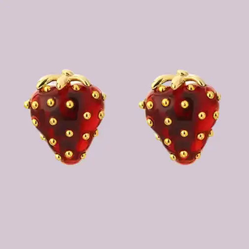 Playful Red Zircon Strawberry Stud Earrings for a Sweet Touch - Just The Fly Way
