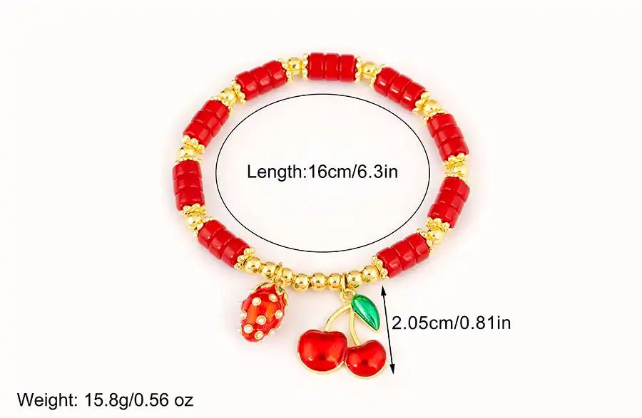 Cherry and Heart Red Beaded Chain Bracelet in 3 Fashion Styles – Trendy Jewelry - Just The Fly Way