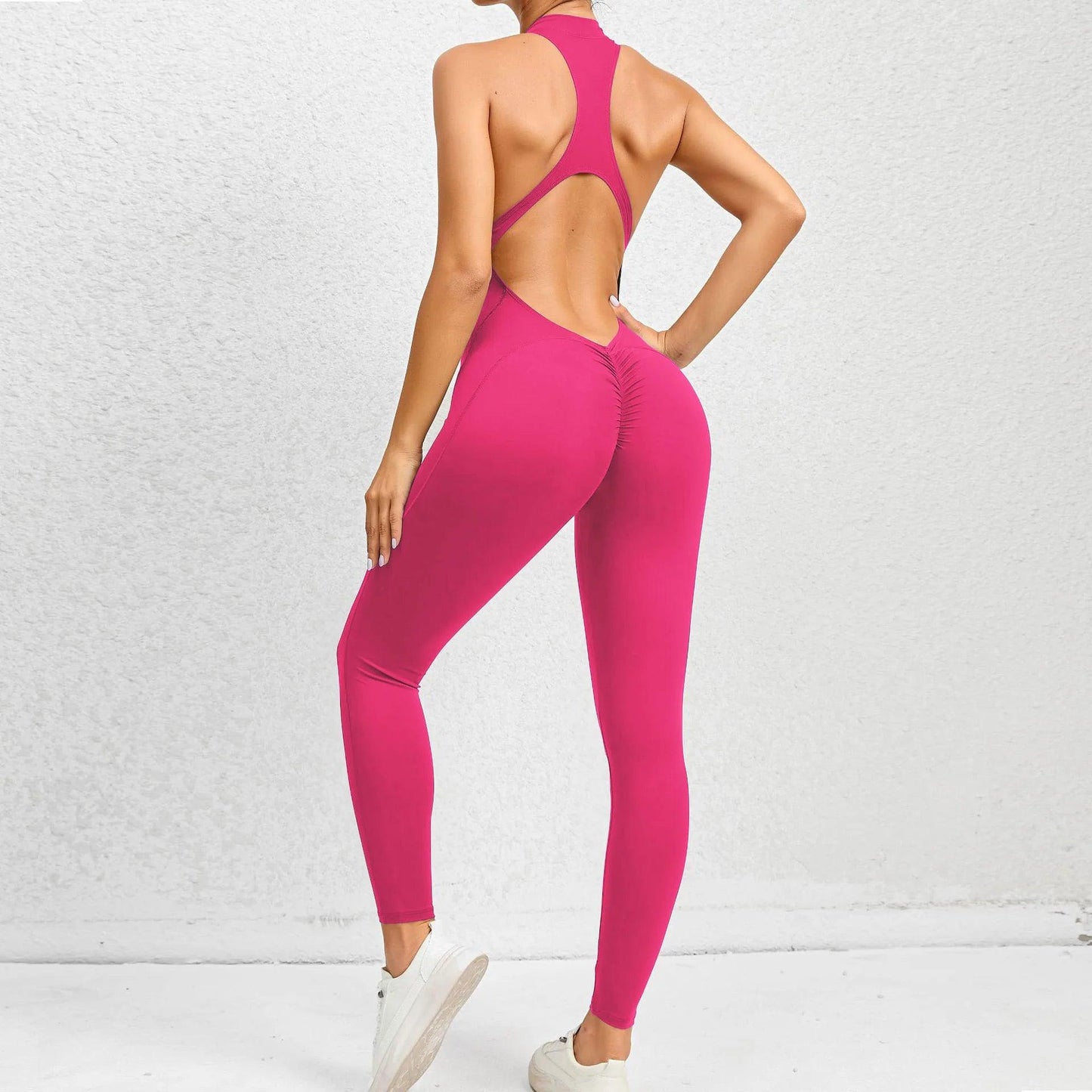 Zip-Up Activewear Yoga Romper With Bottom Contouring Design - Just The Fly Way