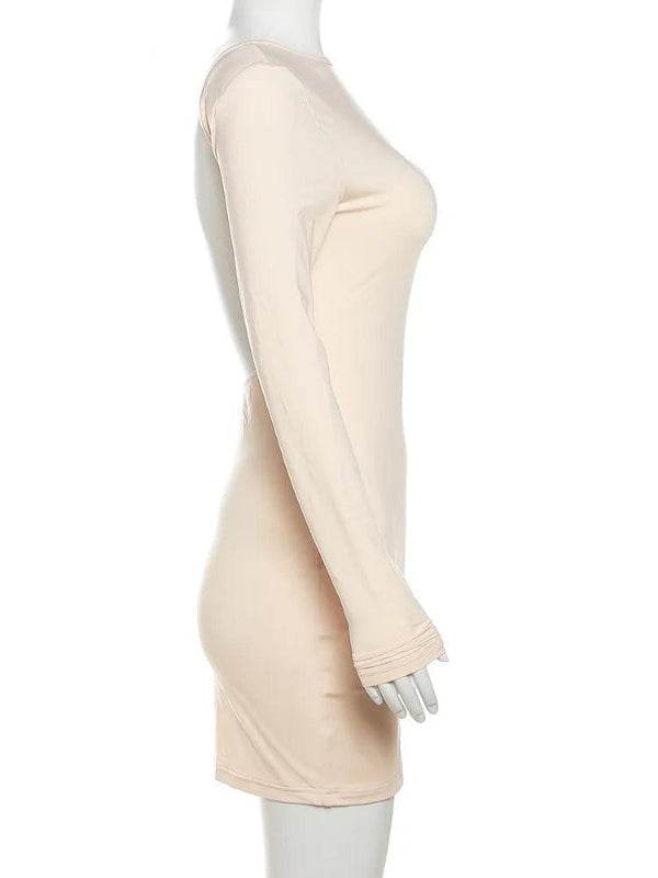 Classic Long Sleeve, Lightweight Mini Dress with Backless Design - Just The Fly Way