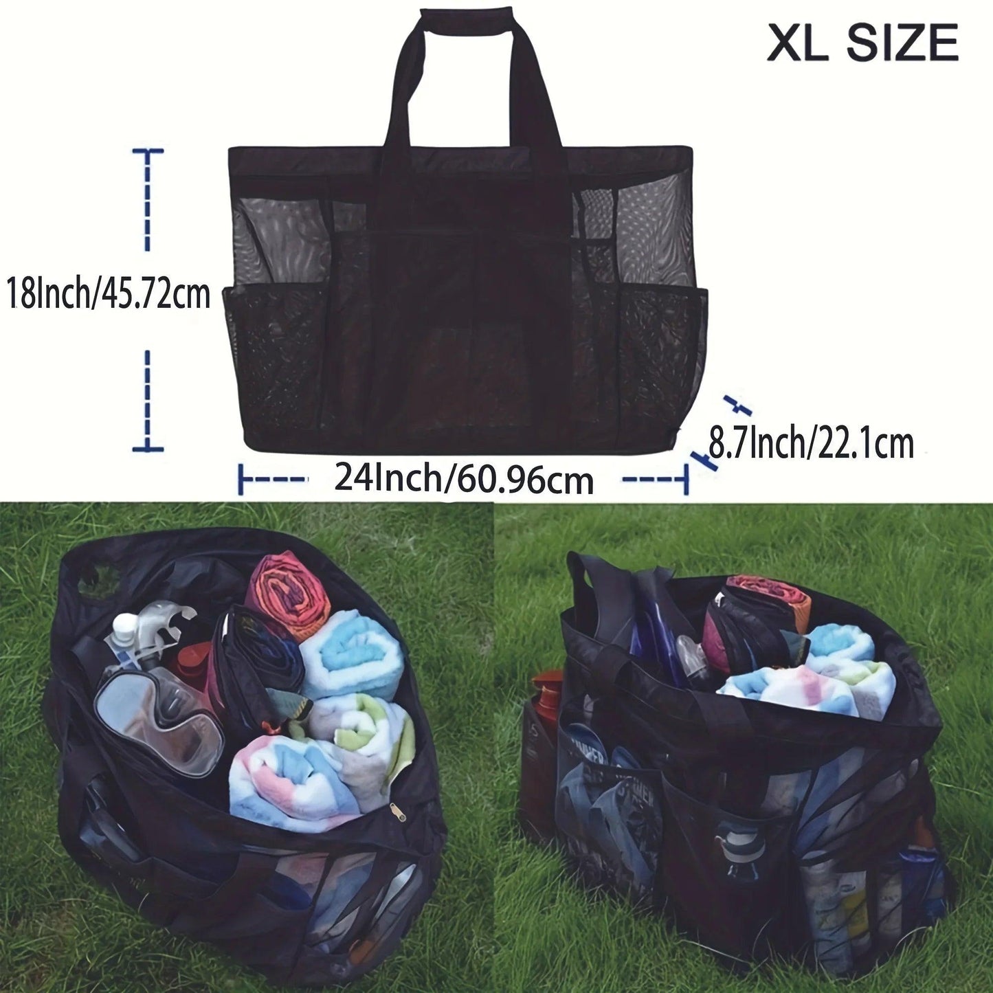 Extra Large Mesh Beach Bag, Breathable Mesh Tote With Zipper & Side Pockets - Just The Fly Way