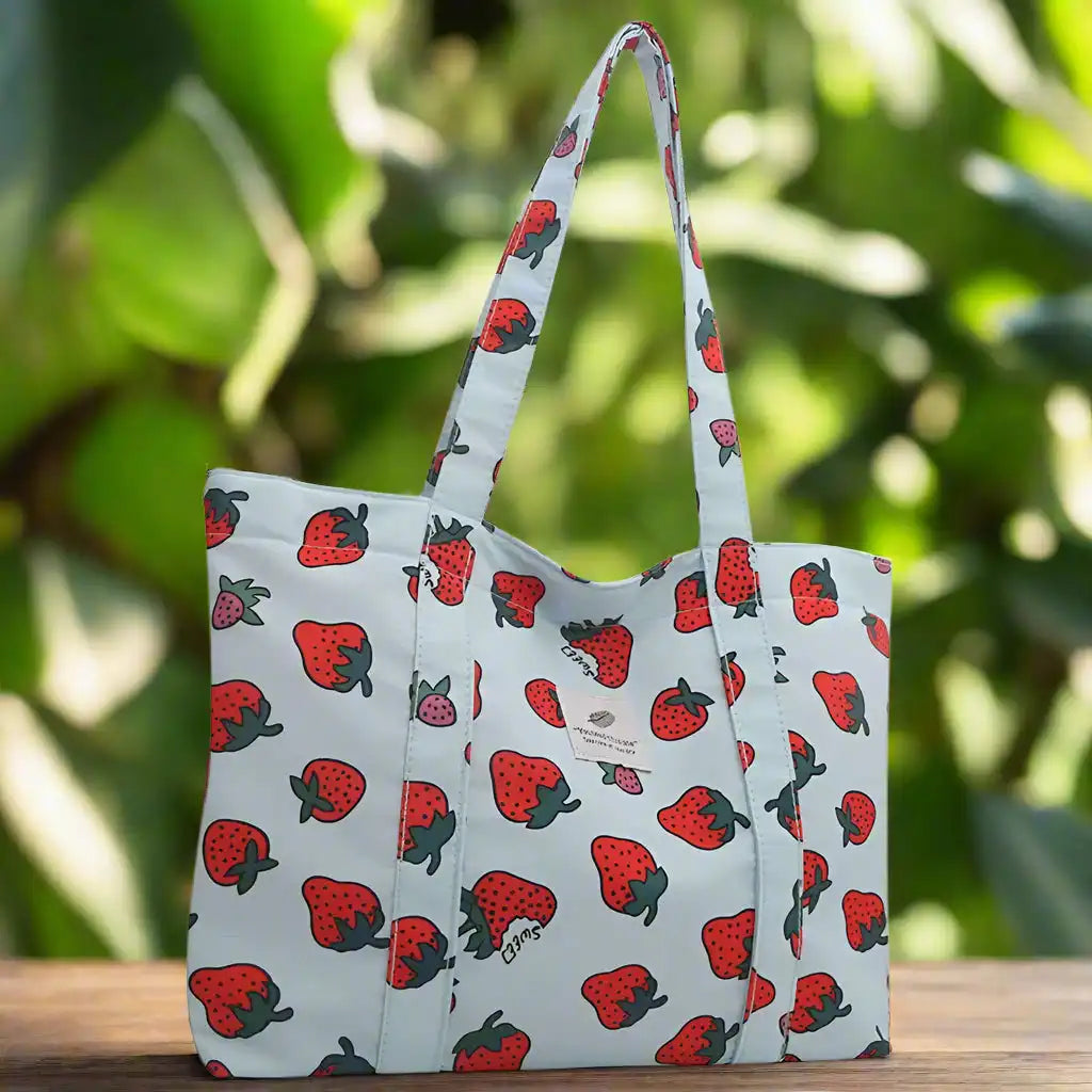 Cute Large Capacity Cherry or Strawberry Print Nylon Casual Tote Bag - Just The Fly Way