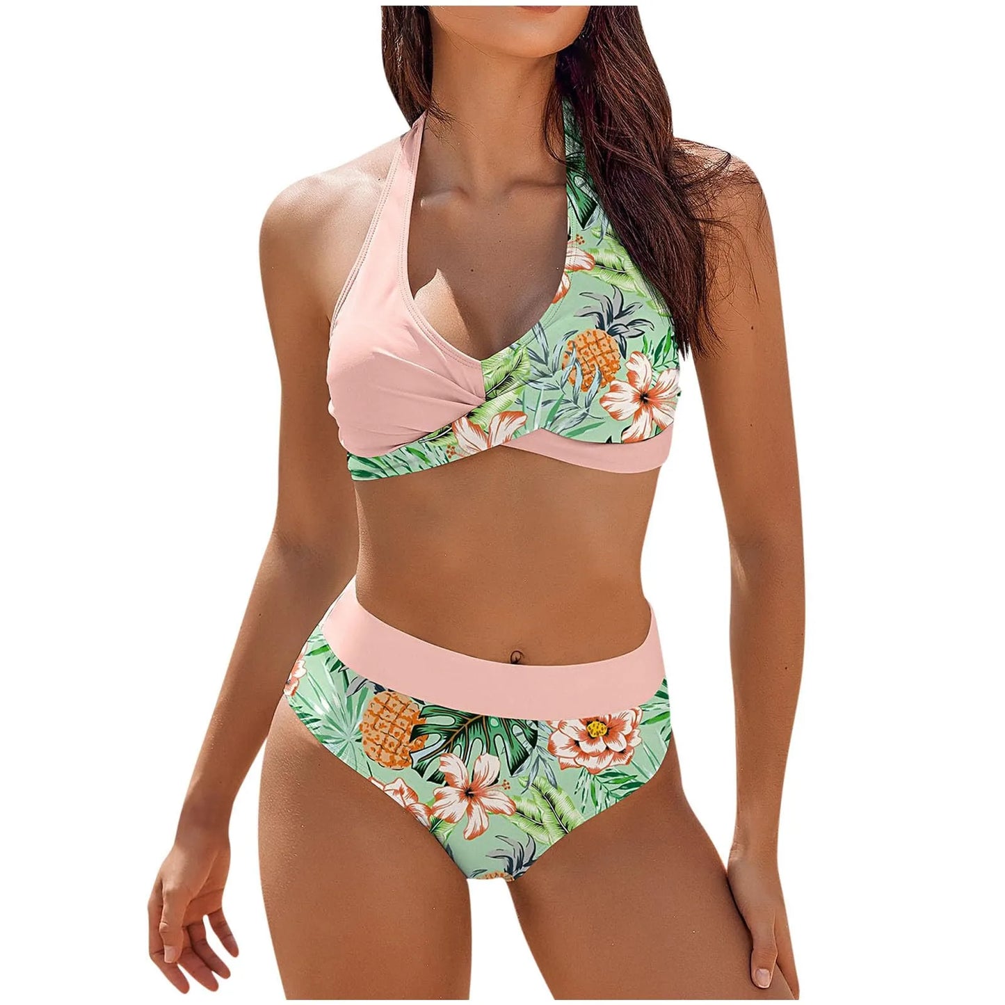 Fashionable, Bold and Beautiful Dressbikini Beach Colour Block Floral Printed Women's Swimsuit High Waist Two Piece For Teenagers biquinis feminino tendência 2024