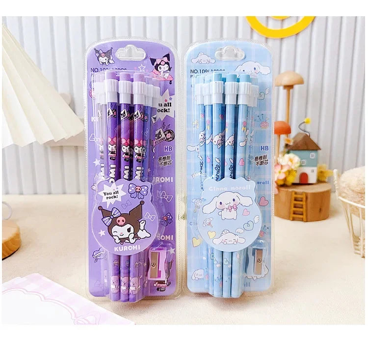12pcs Sanrio Cute Pencils with Pencil Sharpener Featuring Kuromi, Cinnamoroll, and Melody – Perfect Return to School Anime Stationery Gift for Kids - Just The Fly Way