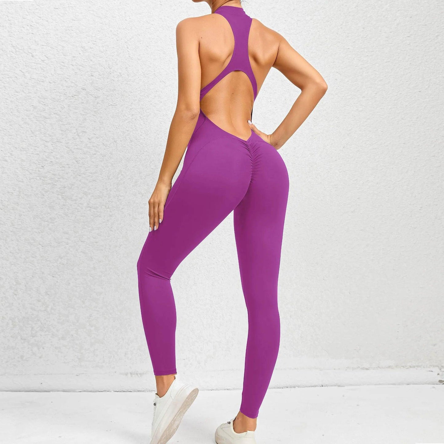 Zip-Up Activewear Yoga Romper With Bottom Contouring Design - Just The Fly Way