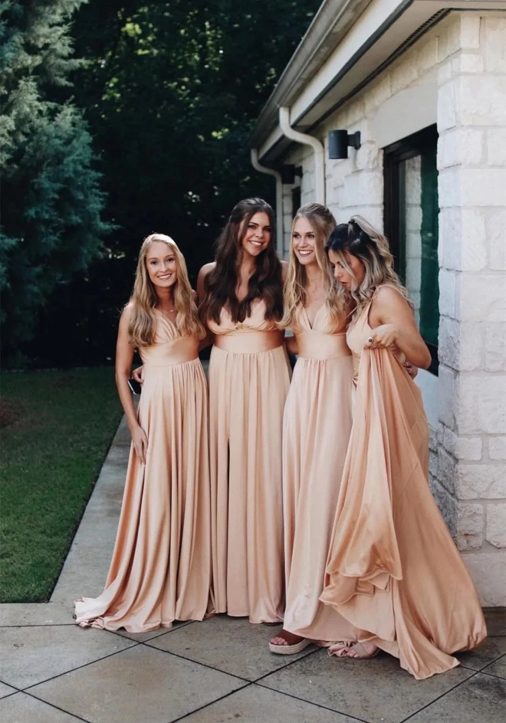 Elegant A-Line Split V-Neck Women's Party Formal Dress Sleeveless Floor Length Birthday Gown