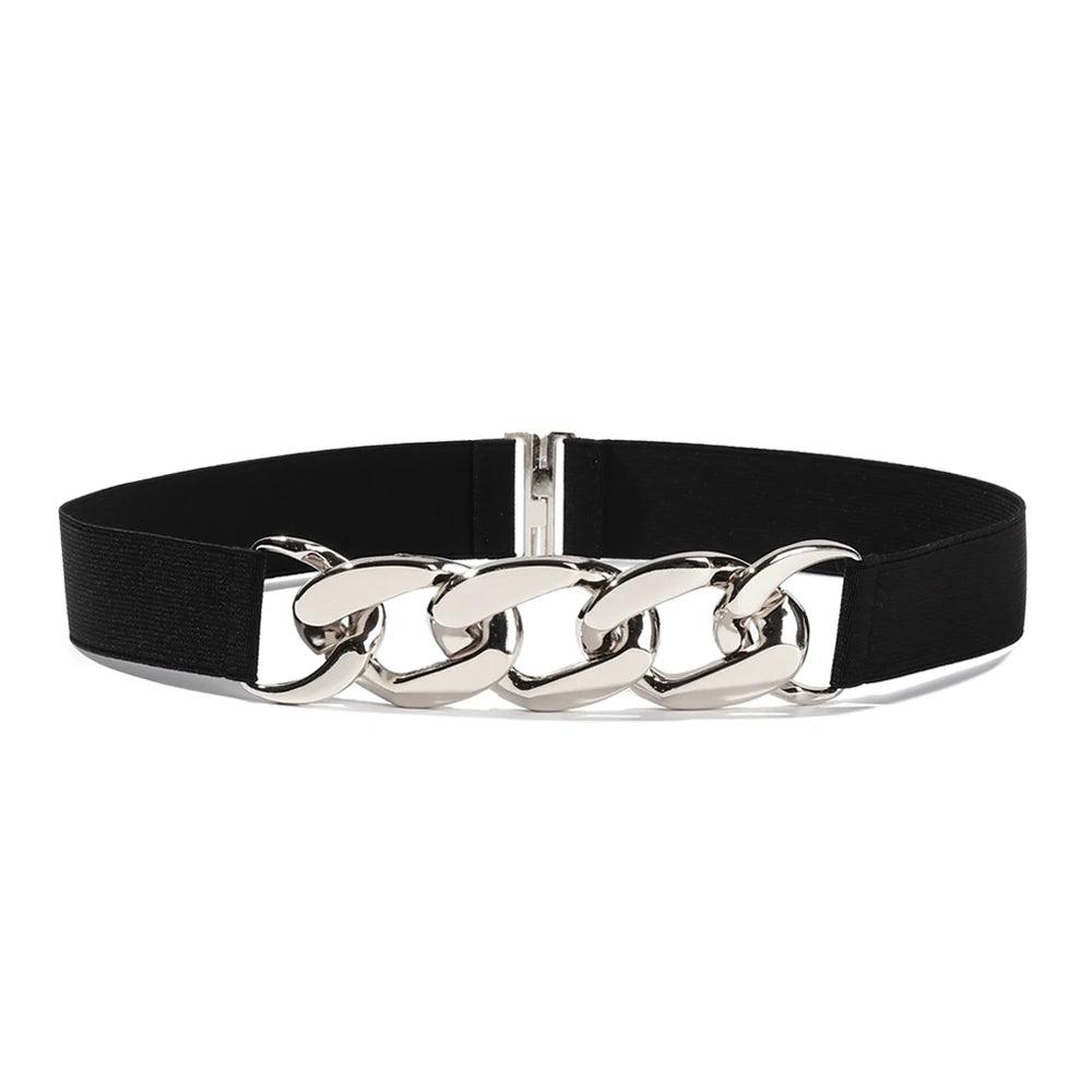 Fashion Elastic Belt, Gold or Silver Metal Buckle on Belt - Just The Fly Way