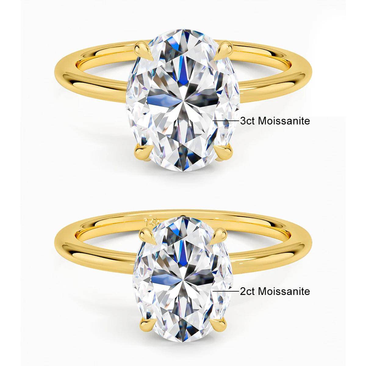 Certified 2ct 3ct Oval Moissanite Ring, 100% 14K Gold - Just The Fly Way