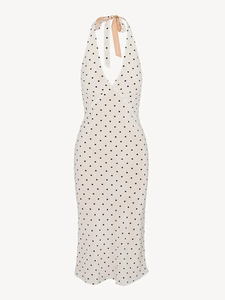 Bold and Sassy Retro Polka Dot Halter Maxi Dress - Just The Fly Way