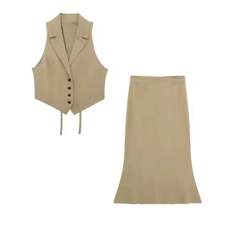 Vest Top and Slim Midi Skirt Set, Side Zipper Closure - Just The Fly Way