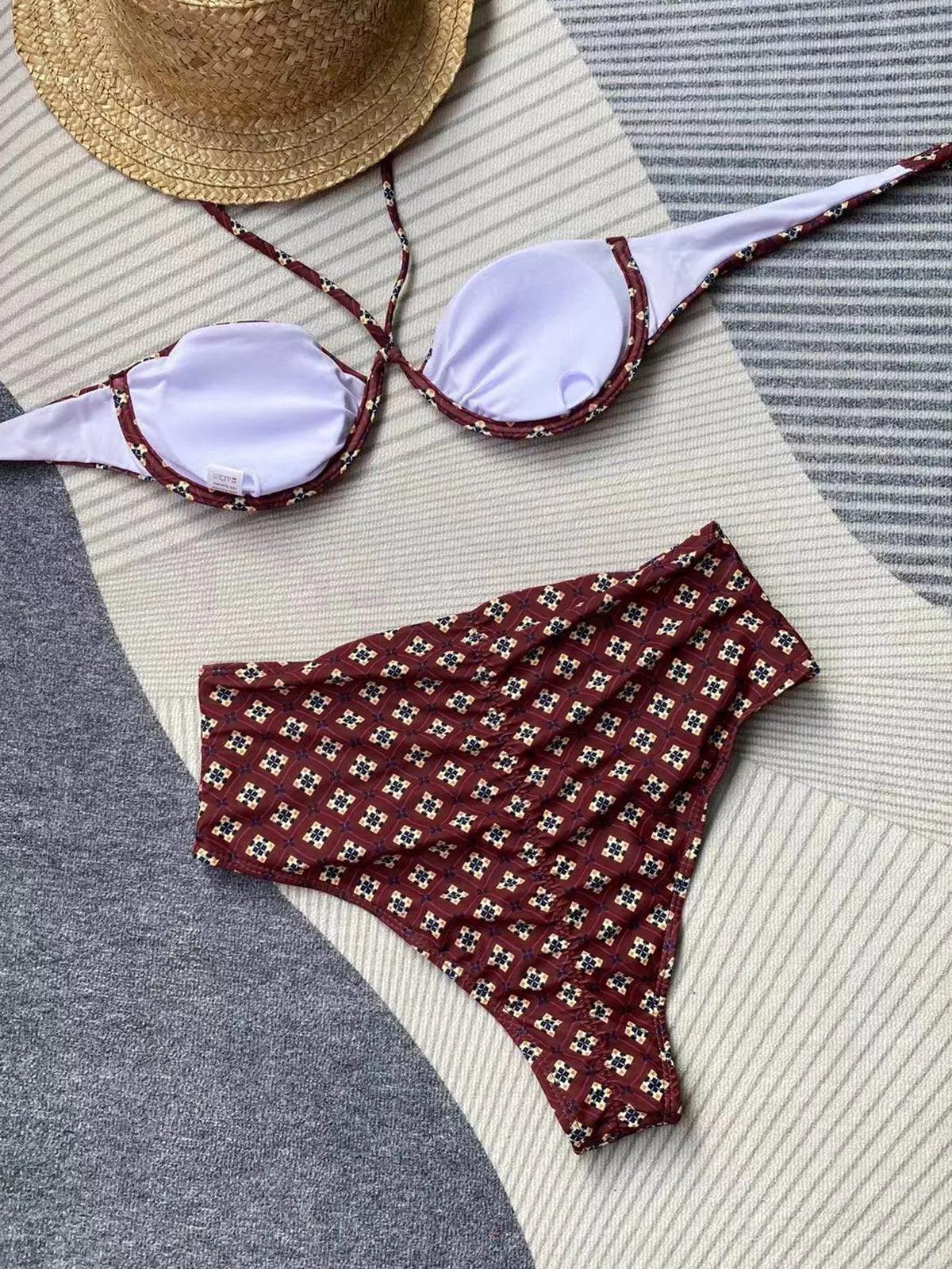 Amazing Selection of Various Prints, Low waistline Bikini Set With Backless Design - Just The Fly Way