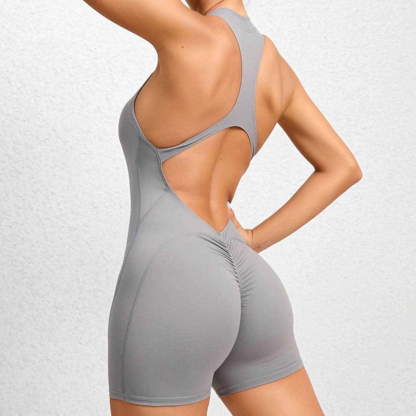 Zip-Up Activewear Yoga Romper With Bottom Contouring Design - Just The Fly Way