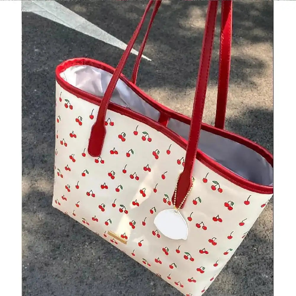 Fashion Cherry Tote Bag with Snap Closure - Just The Fly Way