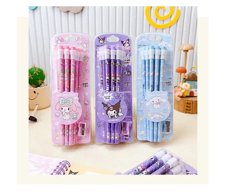12pcs Sanrio Cute Pencils with Pencil Sharpener Featuring Kuromi, Cinnamoroll, and Melody – Perfect Return to School Anime Stationery Gift for Kids - Just The Fly Way
