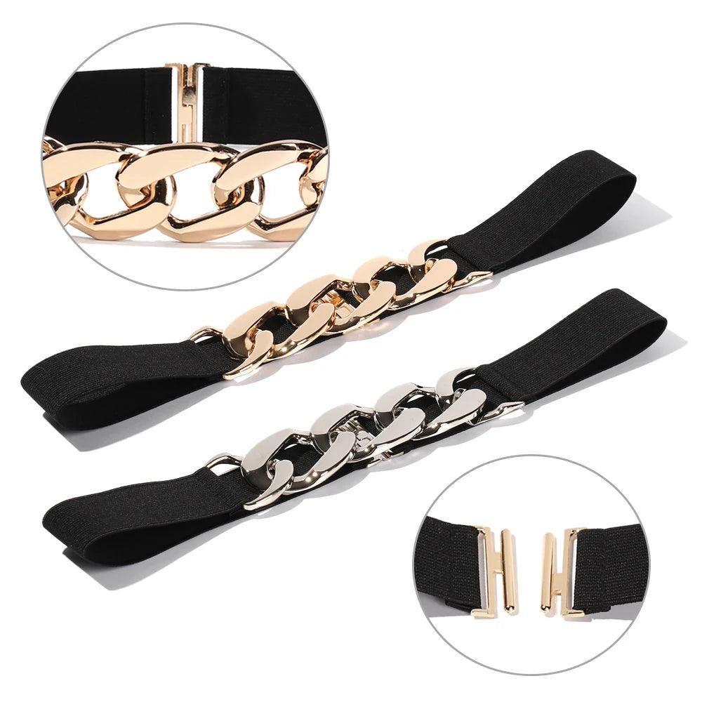 Fashion Elastic Belt, Gold or Silver Metal Buckle on Belt - Just The Fly Way