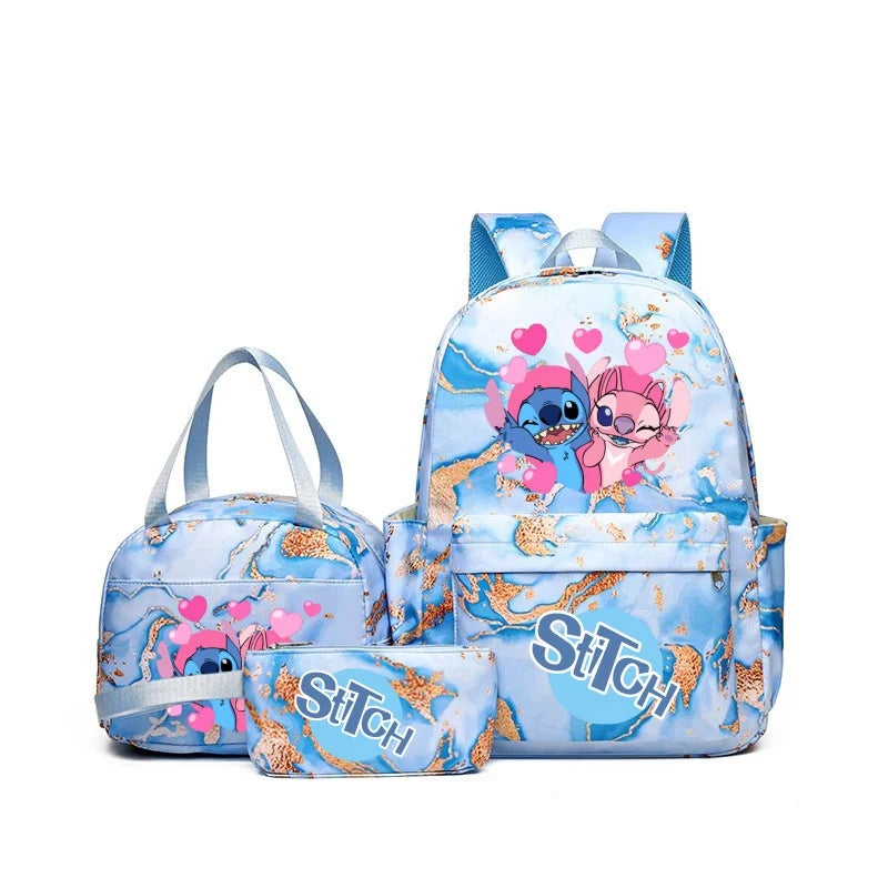 Fashionable, Bold and Beautiful Dress3Pcs Stitch Print Backpack Set, With Tote and Pouch, Large Capacity Lightweight And Breathable Outdoor Knapsack