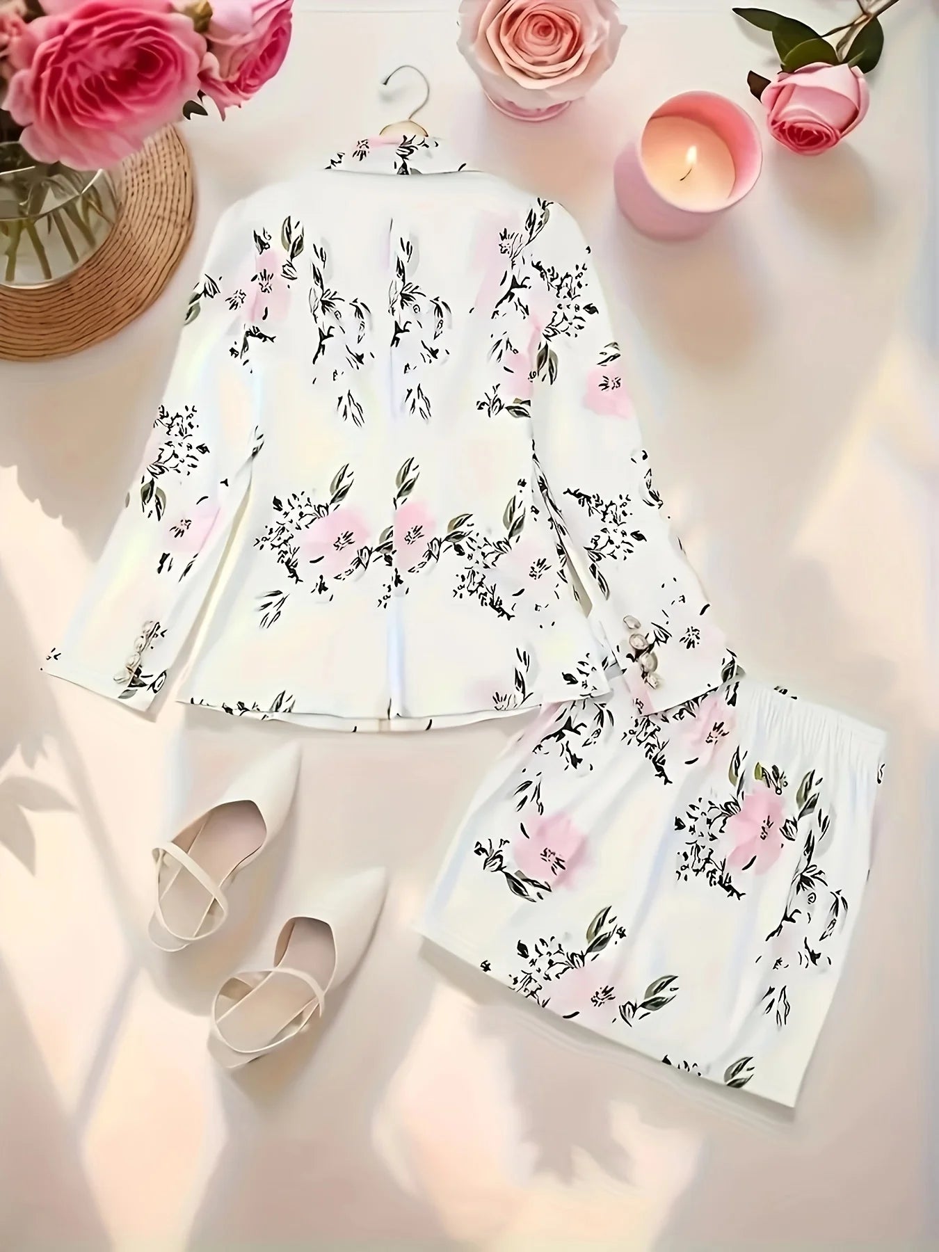 Women's Thousand Bird Casual Two-Piece Suit Set, Long Sleeved Flip Top Double Breasted Suit Jacket and Mini Hip Hugging Skirt, S - Just The Fly Way