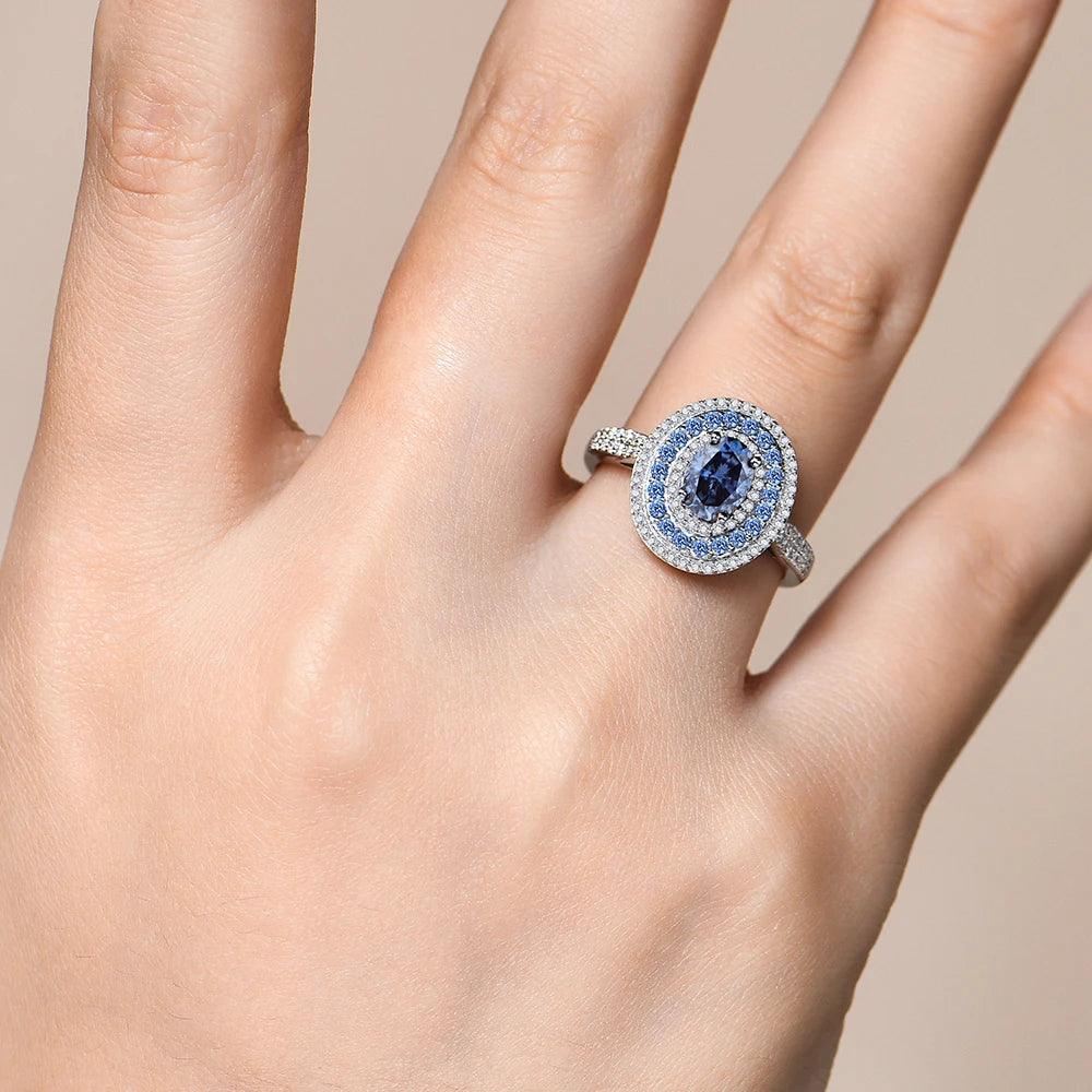 Certified Oval Cut S925 Sterling Silver 1CT Blue Moissanite Ring - Just The Fly Way