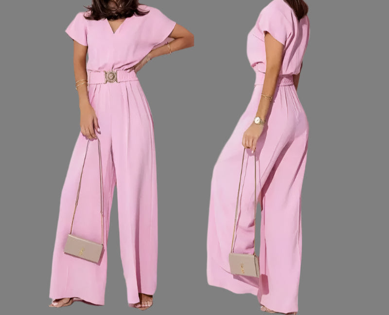 Lightweight Romper, V-Neck, Short Sleeves, and Belt - Just The Fly Way