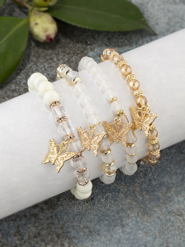 Trendy Butterfly Beaded Four Bracelet Set - Just The Fly Way
