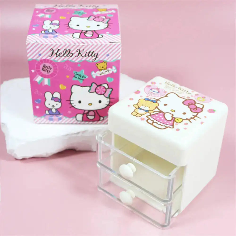 Sanrio Hello Kitty Desktop Storage Box Double Drawer Jewelry Storage Box Cartoon Kitty Cat Mini Sundries Finishing Boxes Gift