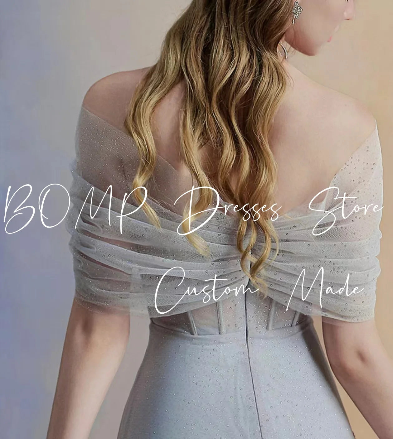 BOMP Elegant Blue Wedding Party Dress Off Shoulder Corset Draped A-Line Floor Length Tulle Special Occasion Evening Gown Custom