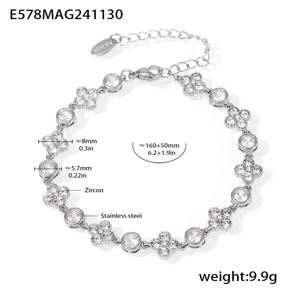 Shimmering Gold Plated Tennis Bracelet for Women - Vintage Charm Bangle with Zircon, Heart & Square Designs - Just The Fly Way