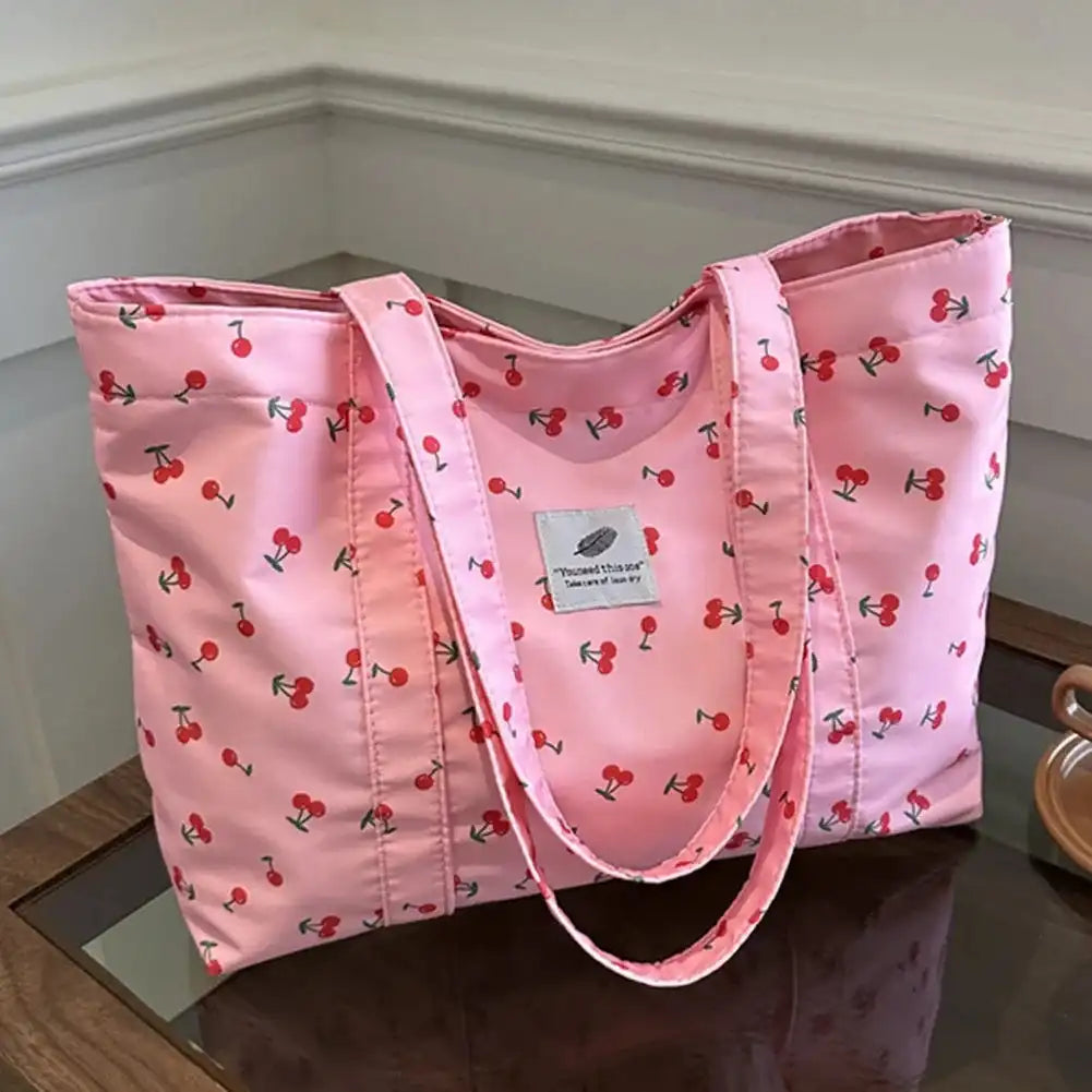Cute Large Capacity Cherry or Strawberry Print Nylon Casual Tote Bag - Just The Fly Way