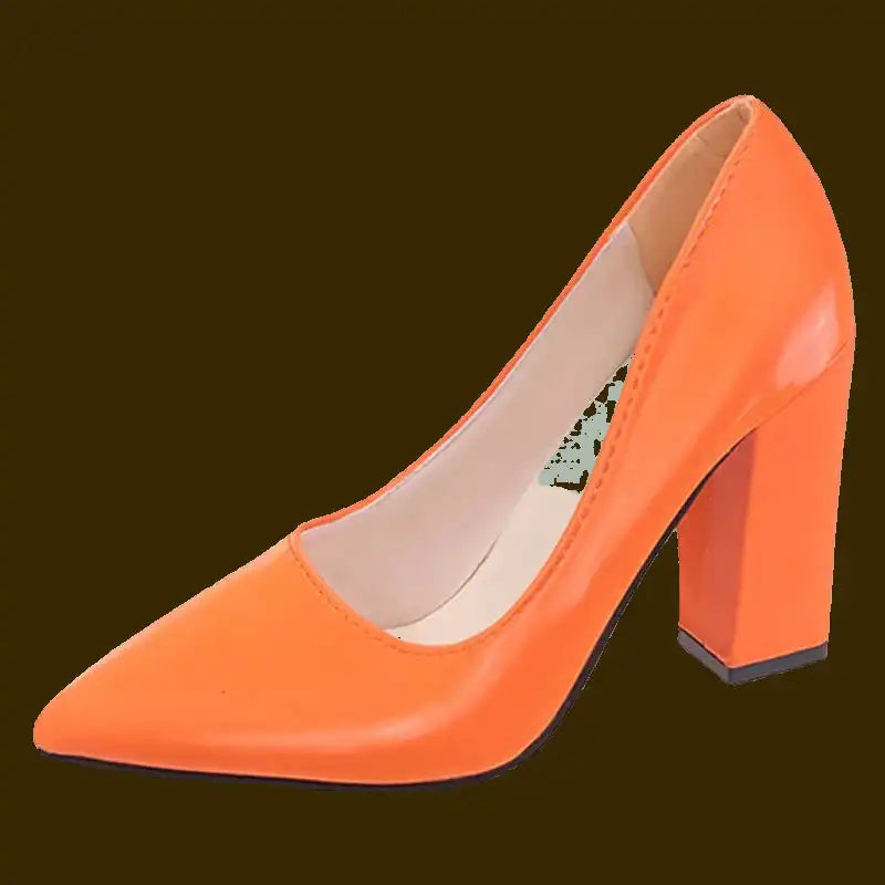 Women's Patent Leather 10cm Square Heel Shoes by Aphixta - Extended Sizes 31-50