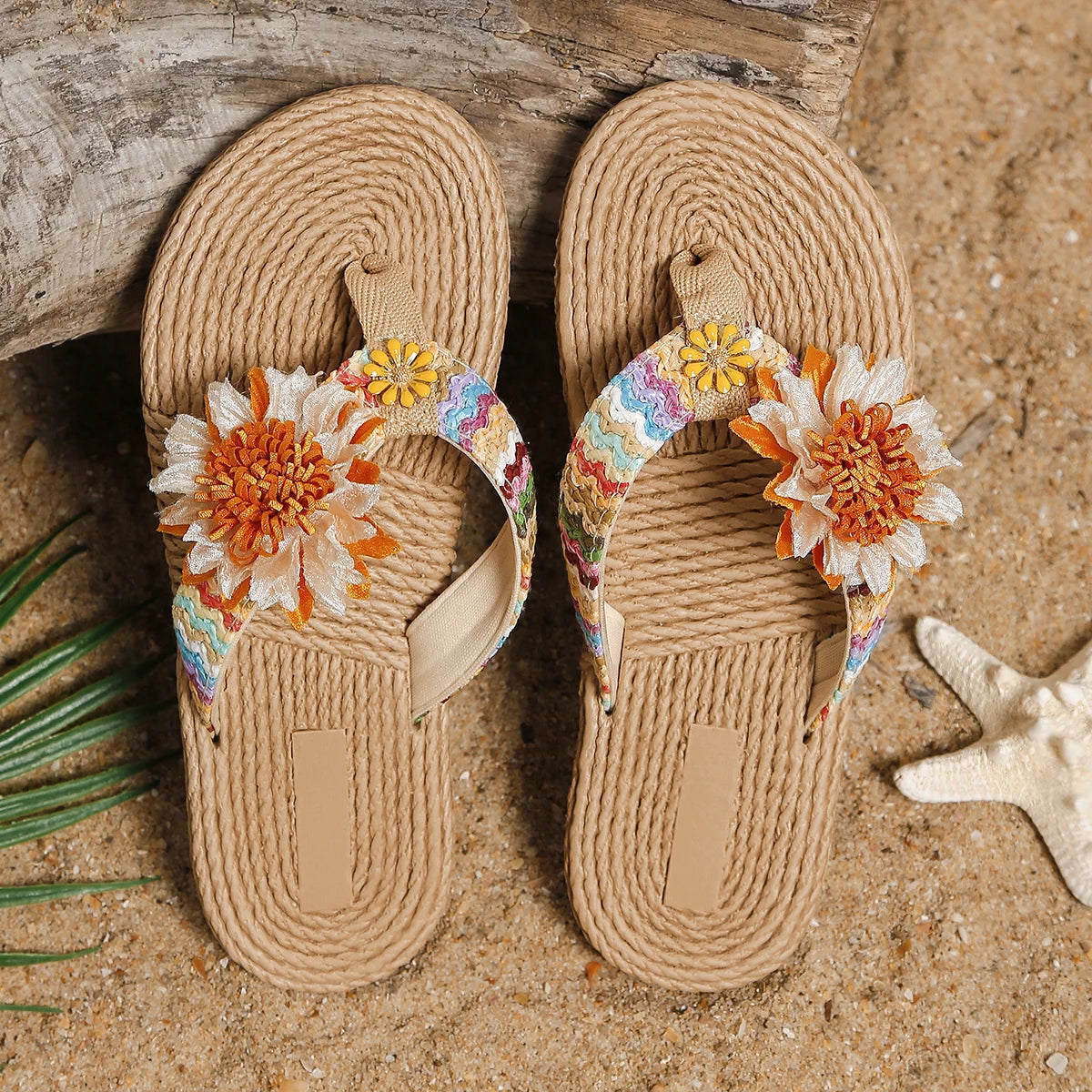 Women's fashion trend accessory Sunflower anti-slip wear soft sole flat flip flops - Just The Fly Way