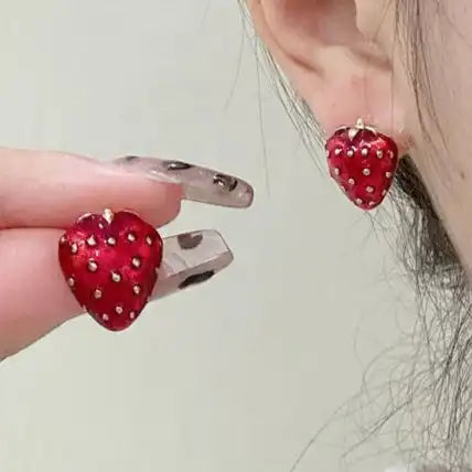 Playful Red Zircon Strawberry Stud Earrings for a Sweet Touch - Just The Fly Way