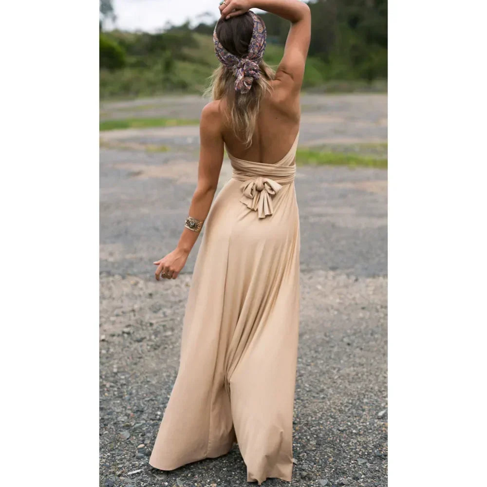 Fashionable, Bold and Beautiful DressWomen's Fashion V-neck Sleeveless Ankle-Length Slim Fit Bohemian Style Summer Maxi Dress