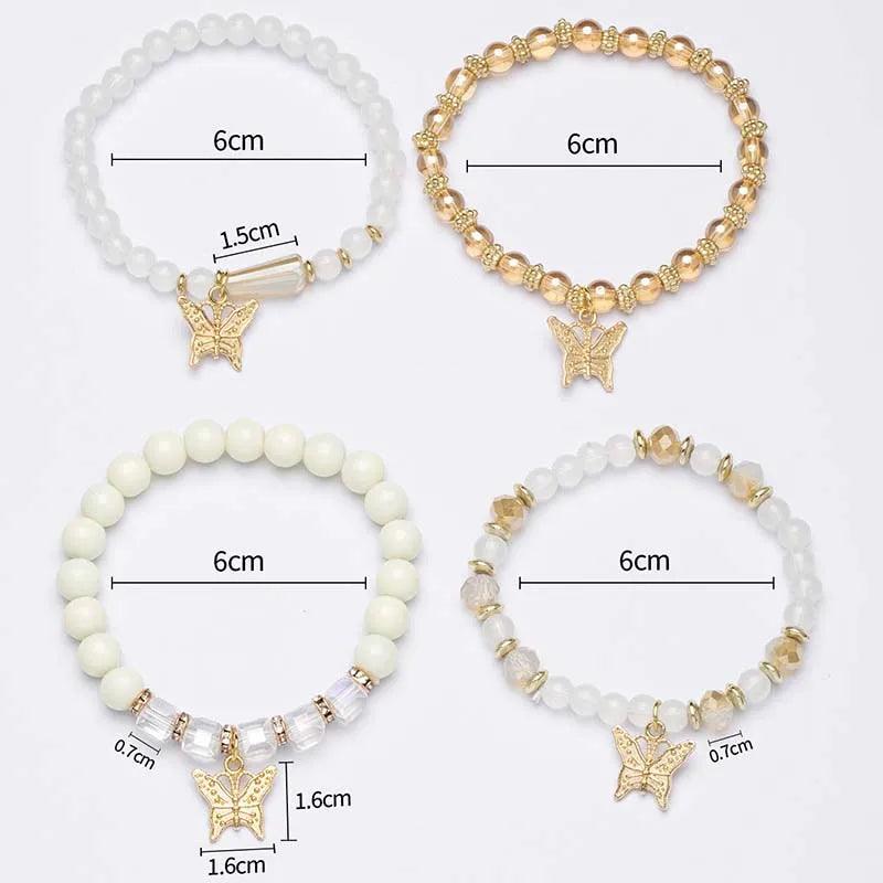 Trendy Butterfly Beaded Four Bracelet Set - Just The Fly Way