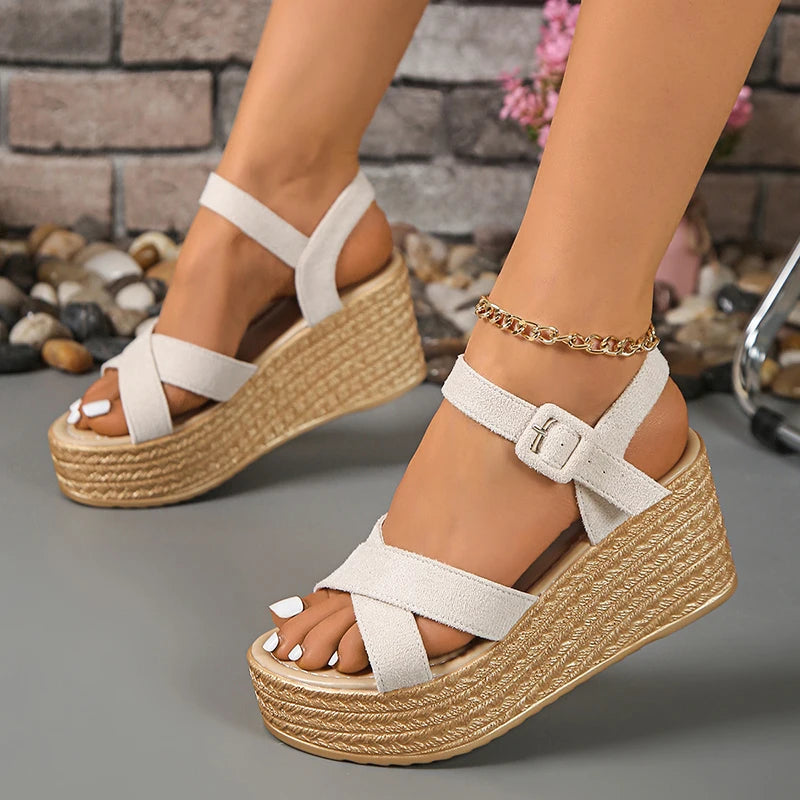 Step Up Your Style with Women's Platform Sandals Featuring a Secure Ankle Buckle For Comfort and Support - Perfect For Adding Height and Elegance to Any Outfit