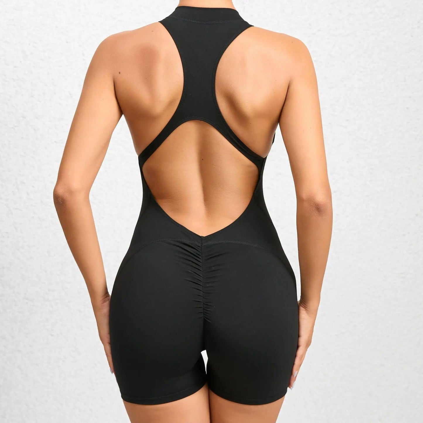 Zip-Up Activewear Yoga Romper With Bottom Contouring Design - Just The Fly Way