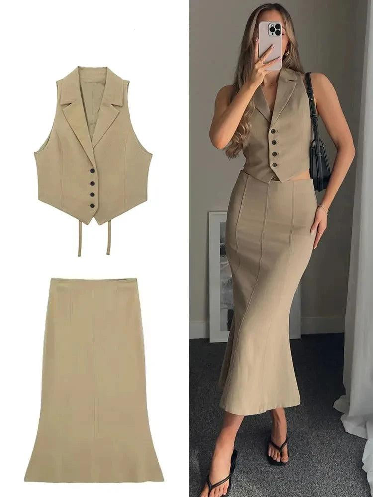Vest Top and Slim Midi Skirt Set, Side Zipper Closure - Just The Fly Way