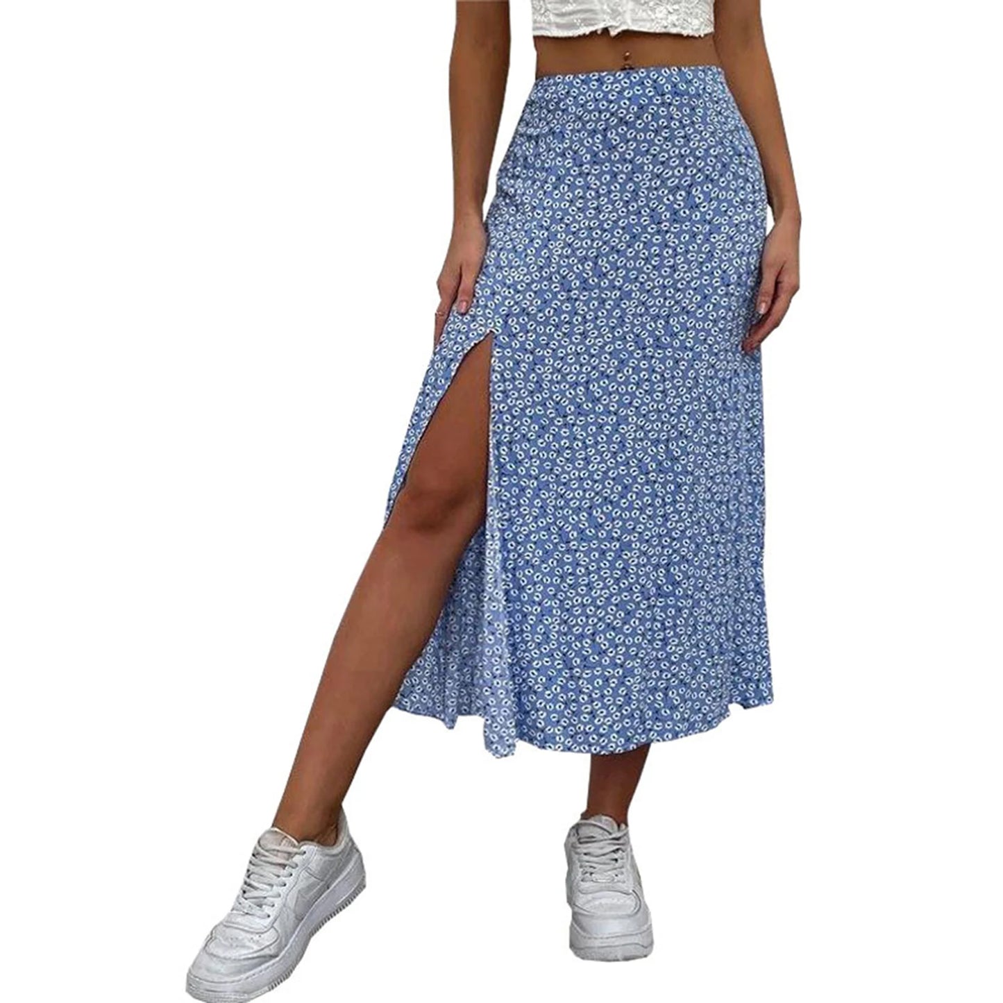 Women s Floral Print Midi Skirts Mid Waist Side Slit Skirts Spring Summer Fashion Casual A-line Skirts - Just The Fly Way